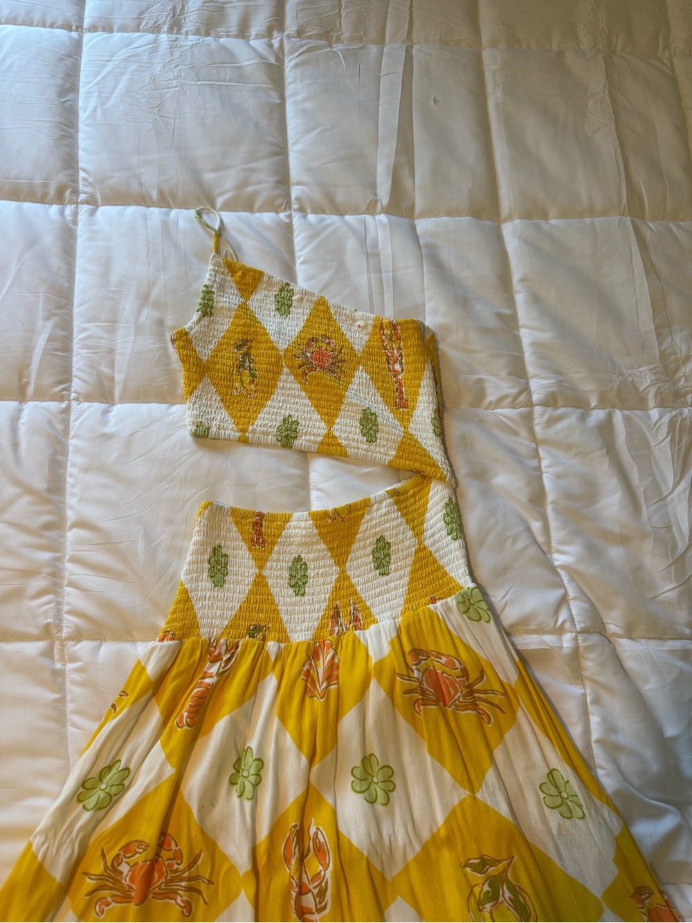 Sabo Skirt Yellow & White Nautical Shells One Strap Linen Dress - Picture 2 of 4